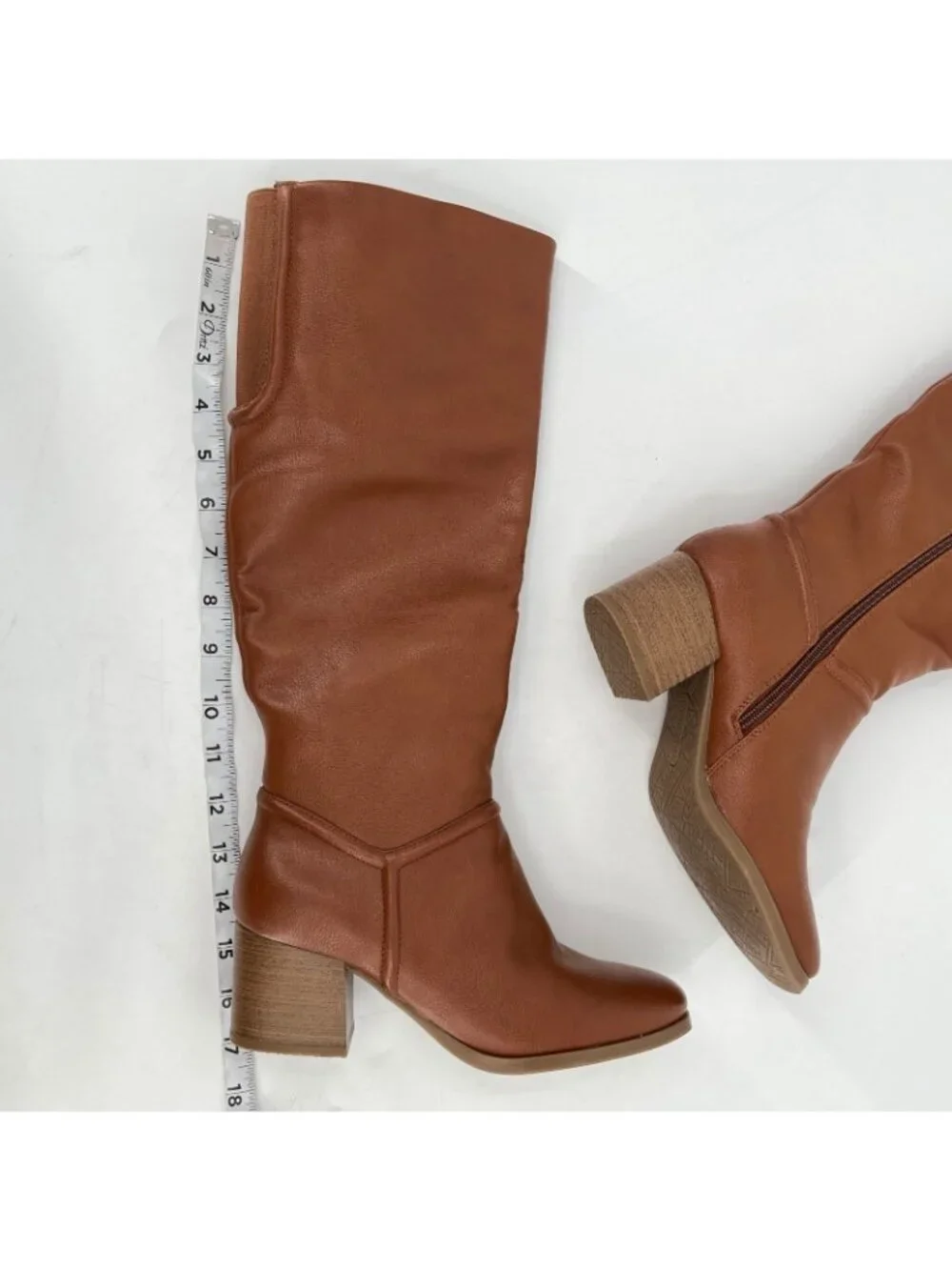 Baretraps Thalia Knee High Boots Brown Size 6M Faux Leather Zipper Block Heel